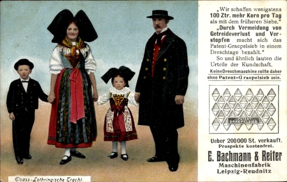 Ak Hoflössnitz Hoflößnitz Radebeul Sachsen, Elsass-Lothringische Tracht. Werbung für Dreschmas...
