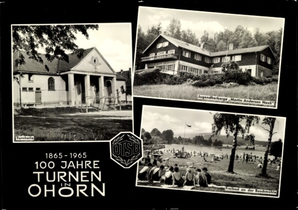 Ak Ohorn in het district Bautzen, 100 jaar gymnastiek 1965, jeugdherberg Martin Andersen Nexö, buitenzwembad