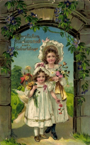 Ak Halchter Wolfenbüttel in Niedersachsen, Zwei Mädchen in weißen Kleidern mit Blumen.