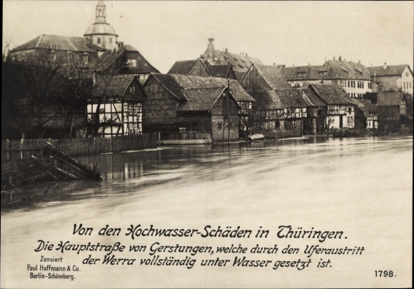 Postcard Gerstungen in Thuringia, main street, flood damage