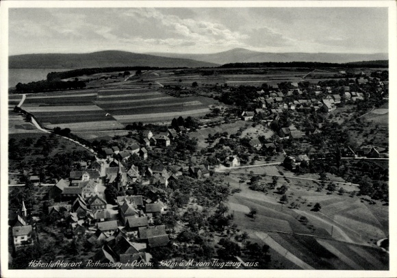 Postcard Rothenberg Oberzent in the Odenwald, aerial photograph of Rothenberg, high air health resort, landscape, no