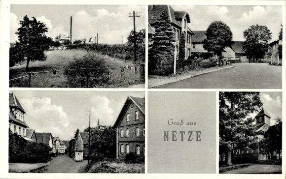 Postcard Netze Woltershausen Lamspringe in Lower Saxony, partial views, church