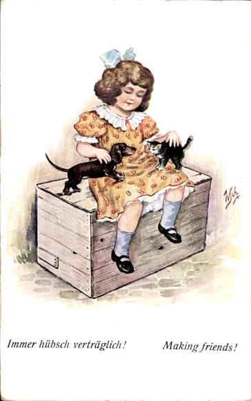 Artysta KP Scheuermann, Willi, Zawsze ładna i towarzyska, dziewczyna, młody jamnik, kociak
