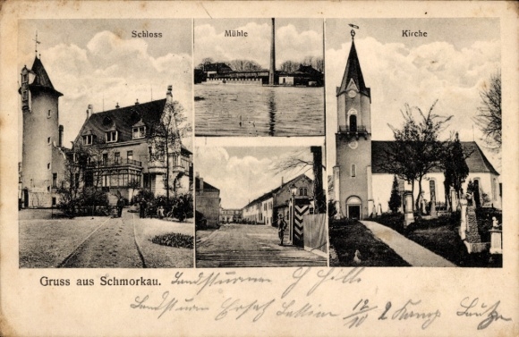 Postcard Schmorkau Neukirch Saxony, castle, mill, church