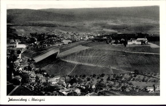 Postcard Johannisberg Geisenheim am Rhein Hesse, landscape view, vineyards, hills, architecture, L