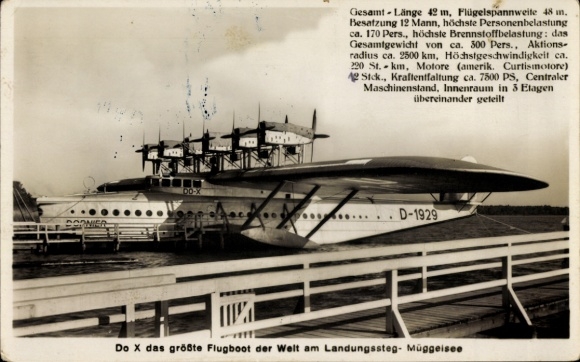 PC Berlin Köpenick, Restaurant Rübezahl on Müggelsee, flying boat Dornier Do X at the landing stage, D-1929