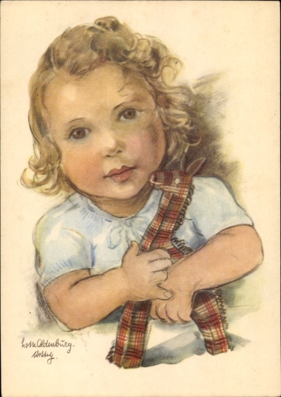 Artist Postcard Oldenburg Wittig, Lotte, Girl with Giraffe