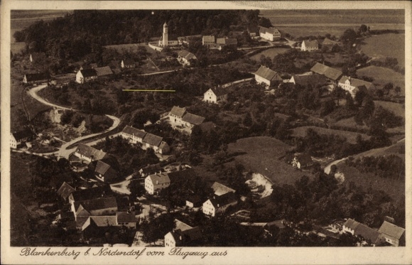 Postcard Blankenburg Nordendorf in Swabia, aerial photograph