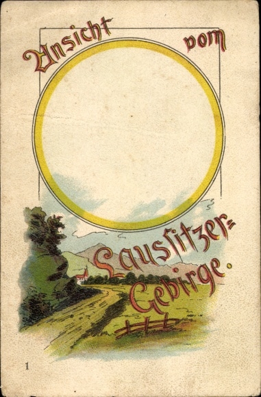 passe-partout litho Lausitzgebergte, landschapsmotief