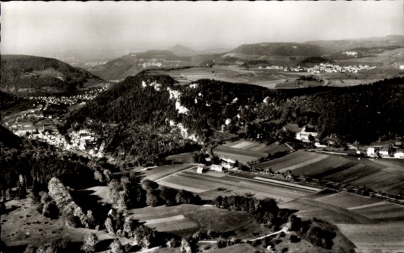 Postcard Traifelberg Honau Lichtenstein in Baden Württemberg, landscape view with fields and hills