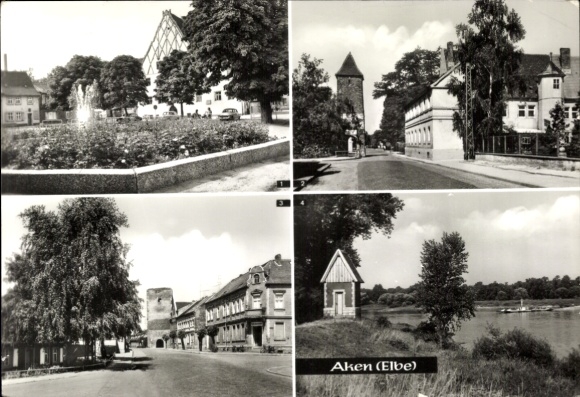 Ak Aken an der Elbe Sachsen Anhalt,  Friedensplatz, Burgstraße, Dessauer Straße, Elbe