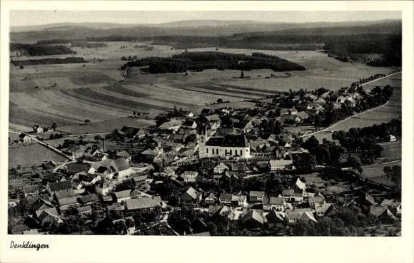 Postcard Denklingen in Swabia Upper Bavaria, aerial view of rural area, houses, fields