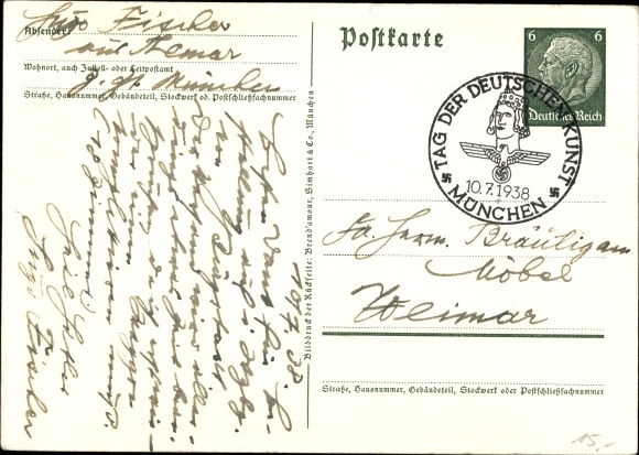 Postal stationery PC Munich, Day of German Art 1938