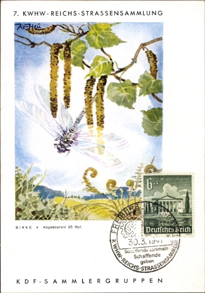 KP artystyczna Axster Heudtlaß, 7. KWHW Reich Street Collection, grupy kolekcjonerskie KDF, brzoza, ważka
