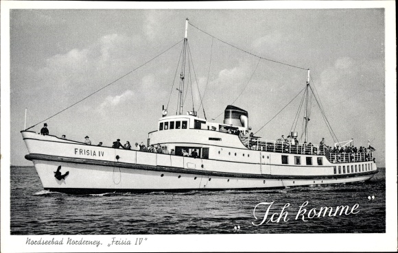 Ansichtkaart Norderney in Ostfriesland, stoomboot Frisia IV, rederij Norden-Frisia