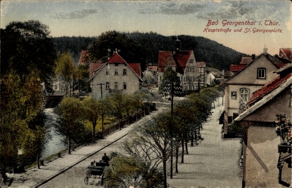 Ak Georgenthal in Thüringen, Vorne: Stadtansicht, Hauptstraße, St. Georgenplatz