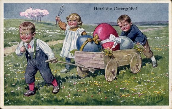 Künstler Ak Feiertag, Glückwunsch Ostern, Ostereier, Kinder