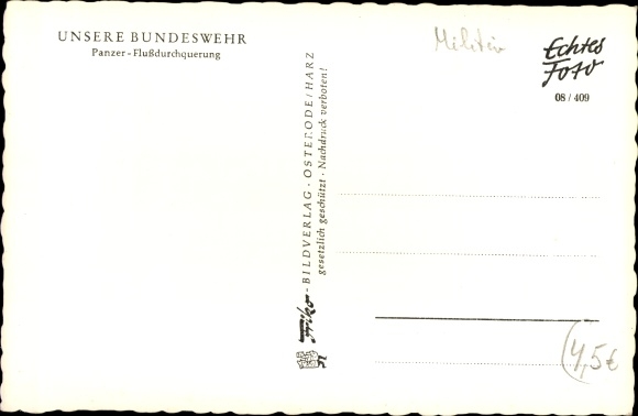 Postcard Deutsche Bundeswehr, tanks in a river crossing