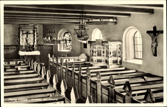 Ak Hallig Hooge in Nordfriesland, Inneres der Kirche