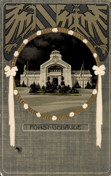 Postal stationery stamping Postcard Nuremberg Middle Franconia, Jubilee State Exhibition 1906, forestry building