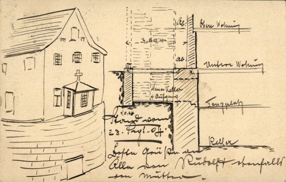 Handgemalt Ak Blunzendorf Znaim, Bludenz, Querschnit eines Gebäudes, Kapelle
