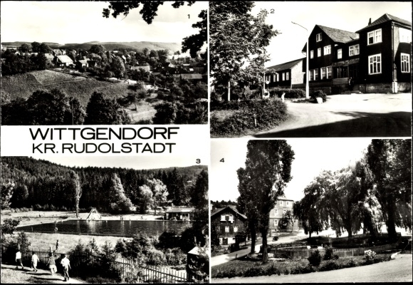 PC Wittgendorf in Thuringia, panorama from the valley mountain, inn for recreation, Auebad, partial view
