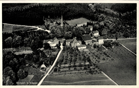 Postcard Rödgen Obersdorf Wilnsdorf North Rhine Westphalia, Hotel Café Haus Stangier, aerial photograph