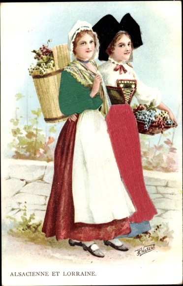 Künstler Ak Watzal, H., Alsacienne et Lorraine, Frauen in Tracht, Blumen