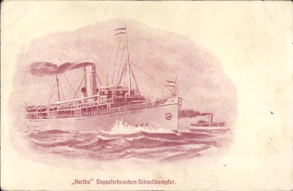Ak dubbelschroefs express stoomboot Hertha, Reederei Braeunlich Stettin
