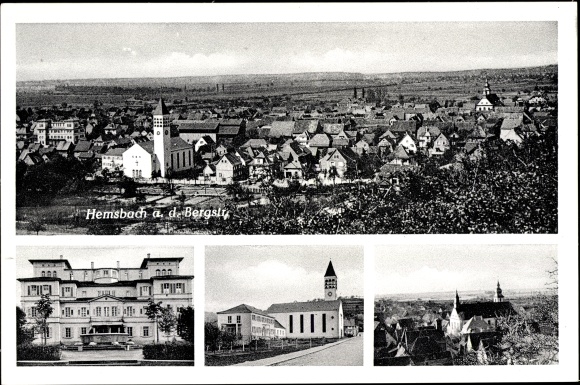 Ak Hemsbach an der Bergstraße, Gesamtansicht, Kirche, Teilansicht