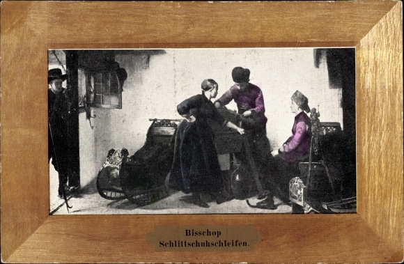 Artist Postcard Bisschop, ice skate grinding, grinder, sled