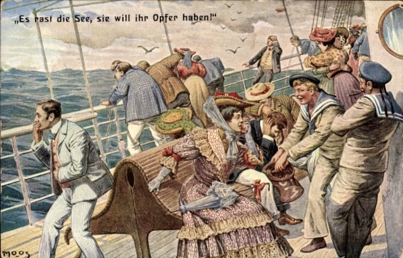 Künstler Ak Es rast die See, sie will ihr Opfer haben, Seekrankheit