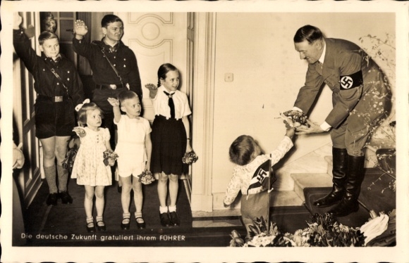 Ganzsachen Ak Die deutsche Zukunft gratuliert ihrem Führer, Adolf Hitler, Kinder, HJ, BDM