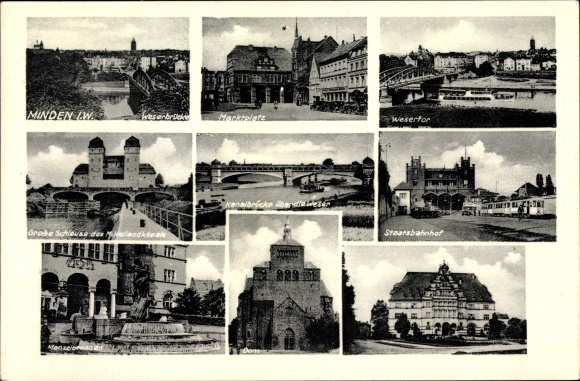 PC Minden in Westphalia, state train station, canal bridge, lock, cathedral, Wesertor, market square