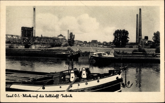 Postcard Koźle Cosel Upper Silesia, view of the pulp mill