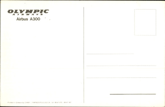 Postcard Greek passenger aircraft, Airbus A300, Olympic Airways