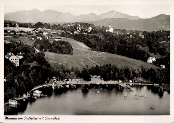 Ak Murnau am Staffelsee, Fliegeraufnahme, Strandbad