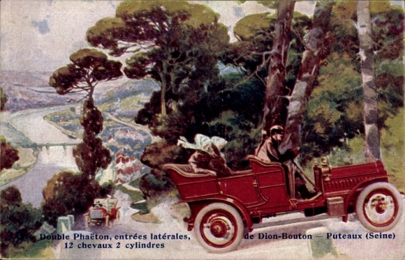 Artist Postcard Puteaux Hauts de Seine, Double Phaeton de Dion Bouton, Car