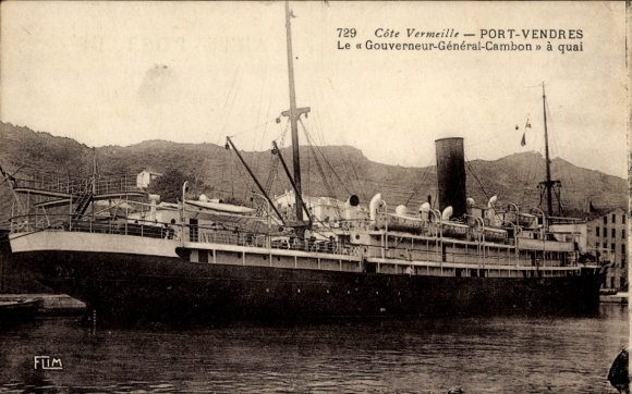 Ak Port Vendres Pyrénées Orientales, Steamer Gouverneur General Cambon, Compagnie de Navigation Mixte