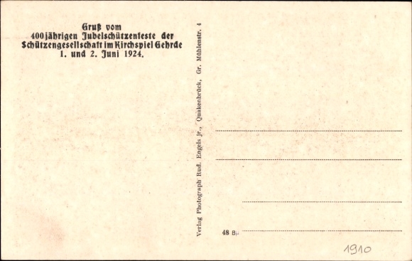 Postcard Gehrde District Osnabrück, 400th anniversary of the shooting festival 1924, Board of the shooting society
