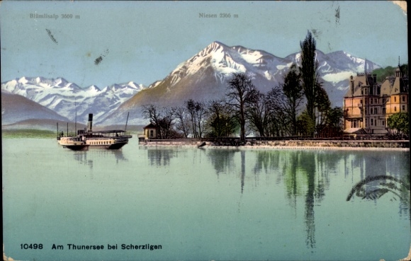 KP Scherzligen Strättligen Thun Kt. Bern Szwajcaria, parowiec na Jeziornym Thun