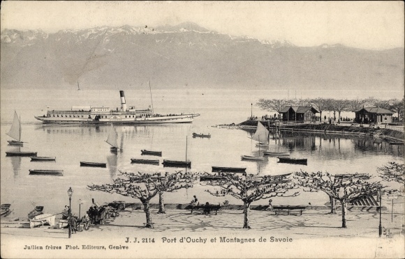 Ak Ouchy Lausanne Kt. Waadt, góry Port d'Ouchy i Savoy, parowiec w salonie Lozanna