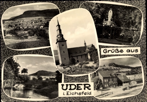 KP Uder im Eichsfeld Turyngia, panorama, pomnik Marii, kościół, sekcja uliczna