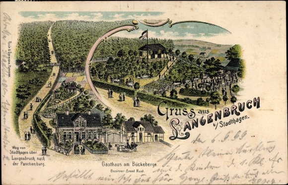 Chromo-Litho Langenbruch Stadthagen in the district of Schaumburg, inn on the Bückeberge