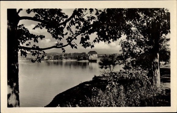 Postcard Talsperre Pirk Oelsnitz Vogtland, view of the youth hostel