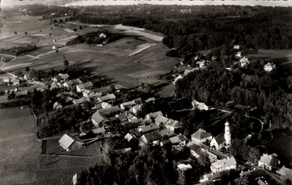 Postcard Pöcking am Starnberger See Upper Bavaria, aerial view of Lake Starnberg, rural surroundings, G