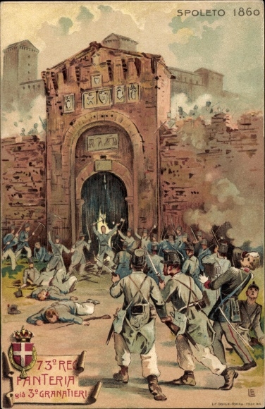 Künstler Litho Spoleto Umbria, 73. Reg. Fanteria già 3. Granatieri, Italienische Soldaten, 1860