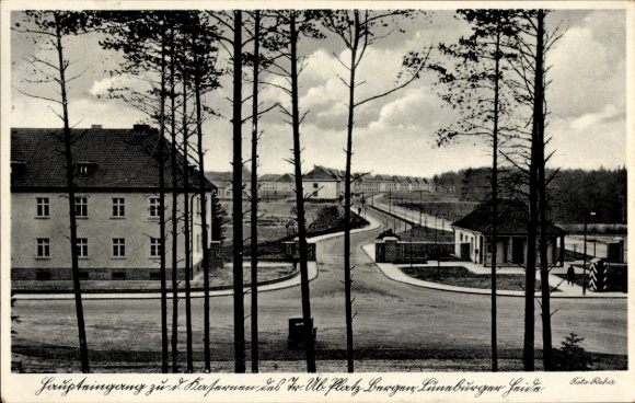 Ak Bergen in der Lüneburger Heide, Haupteingang zu den Kasernen, Truppenübungsplatz