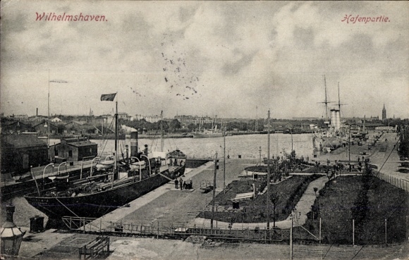 Postcard Wilhelmshaven on the North Sea, harbor