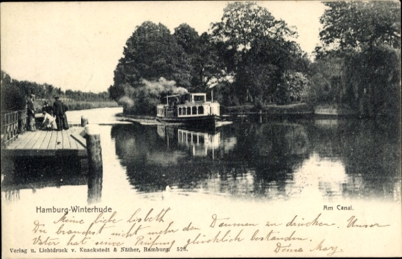 Postcard Hamburg Nord Winterhude, canal section
